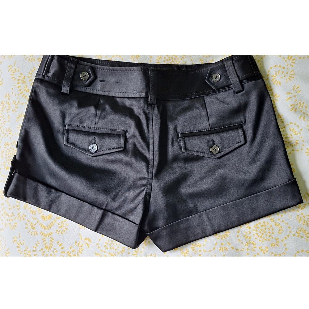 EXPRESS Black Satin Cuffed Dressy Micro Shorts Flap Pockets Y2K Size 2 Small $49 - Picture 1 of 7